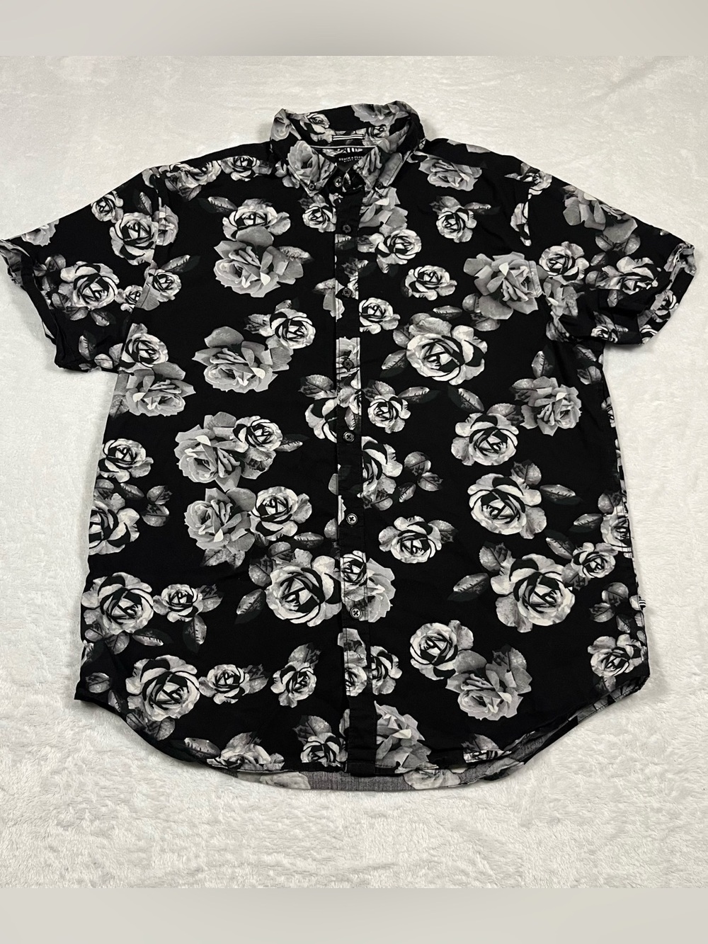 Denim & Flower Ricky Singh Mens Slim Fit Floral Rose Button Down Shirt‎ Black M